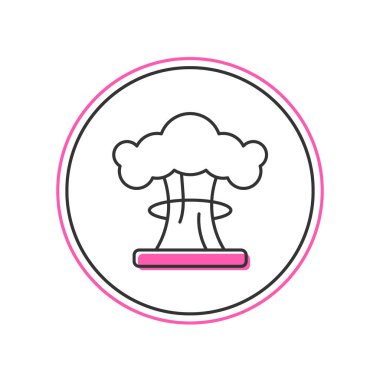 Beyaz arkaplanda izole edilmiş ana hatlı nükleer patlama ikonu. Atom bombası. Nükleer savaşın sembolü, dünyanın sonu. Vektör.