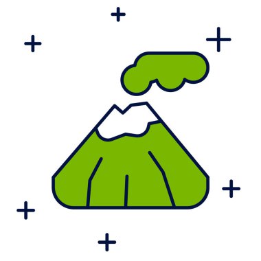 Beyaz arkaplanda izole edilmiş ana hatlı volkan simgesi. Vektör.