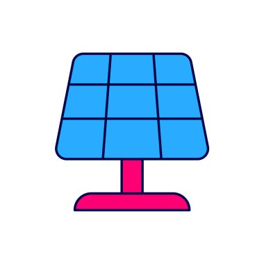 Beyaz arkaplanda izole edilmiş ana hatlı Güneş enerjisi simgesi. Yıldırım sembollü güneş. Vektör.