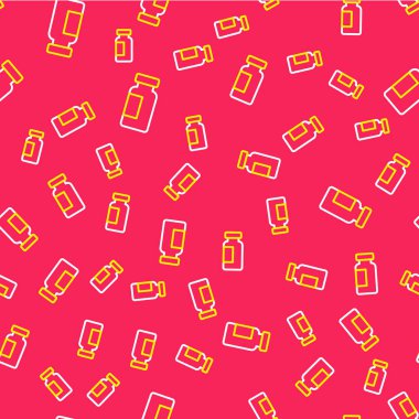 Çizgi Test tüpü ve kimyasal test ikonu kırmızı arkaplanda izole edilmiş kusursuz desen. Laboratuvar cam levhası. Vektör.