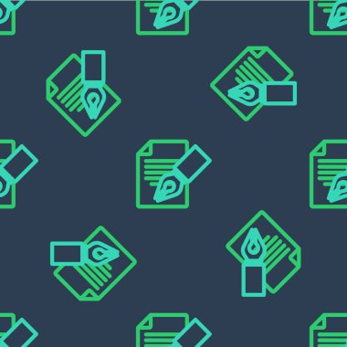 Silgi simgesine sahip çizgi sınav kağıdı ve kalem mavi arkaplanda izole edilmiş kusursuz desen. Sınav kağıdı, sınav ya da araştırma konsepti. Sınav ya da sınav. Vektör.