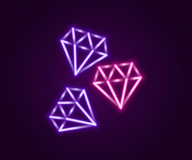 Parlayan neon hattı Gem Stone simgesi siyah arkaplanda izole edildi. Mücevher sembolü. Elmas. Renkli taslak konsepti. Vektör.