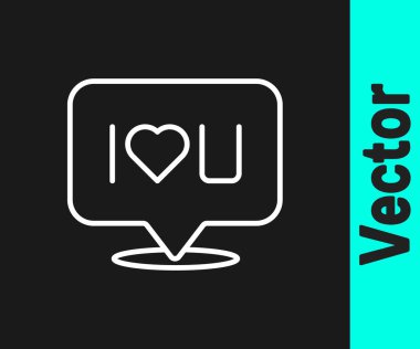 Siyah arkaplanda seni seviyorum yazılı beyaz satır konuşma balonu. Sevgililer Günü. Vektör.