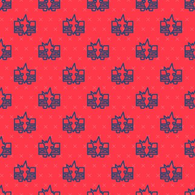 Mavi çizgi araba kazası ikonu kırmızı arka planda izole edilmiş. Sigorta konsepti. İki arabanın karıştığı bir araba kazası. Vektör.