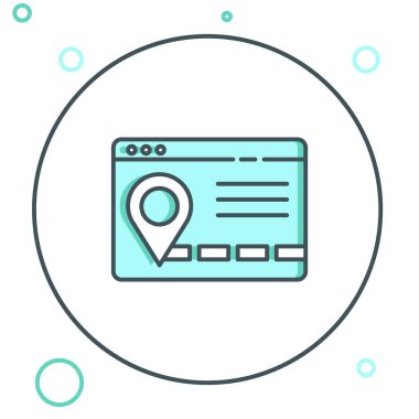 Şehir haritası gezinme simgesinin çizgi bilgileri beyaz arkaplanda izole edildi. Mobil Uygulama Arayüzü tasarımı. Coğrafi konsept. Renkli taslak konsepti. Vektör.