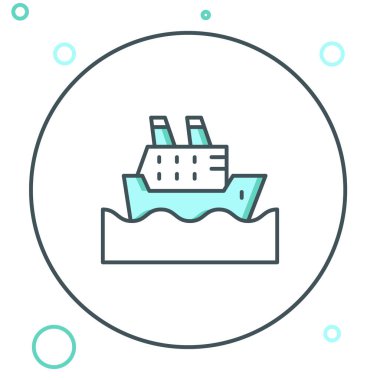 Okyanus simgesindeki Line Cruise gemisi beyaz arka planda izole edilmiş. Dünyayı dolaşmak. Renkli taslak konsepti. Vektör.