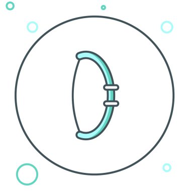 Beyaz arka planda izole edilmiş çizgi ortaçağ yay simgesi. Ortaçağ silahı. Renkli taslak konsepti. Vektör.