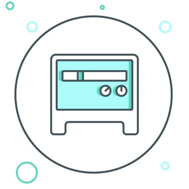 Beyaz arkaplanda Gitar amfisi simgesi izole edildi. Müzik aleti. Renkli taslak konsepti. Vektör.