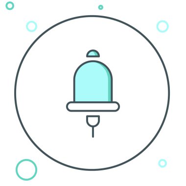 Hat zil simgesi beyaz arkaplanda izole edildi. Yangın alarmı. Servis zili, el zili işareti, uyarı sembolü. Renkli taslak konsepti. Vektör.