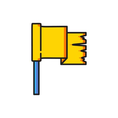 Beyaz arkaplanda izole edilmiş Renkli Korsan bayrağı simgesi. Düz çizgili, gölgeli. Vektör.