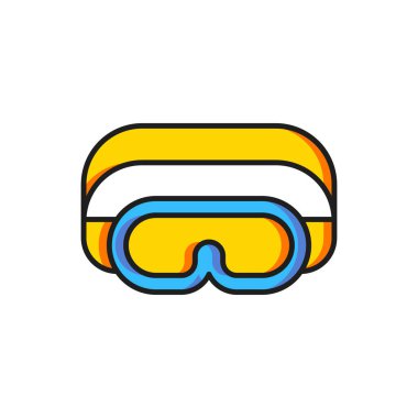 Renkli Kayak gözlüğü simgesi beyaz arkaplanda izole edildi. Olağanüstü bir spor. Spor malzemeleri. Düz çizgili, gölgeli. Vektör.
