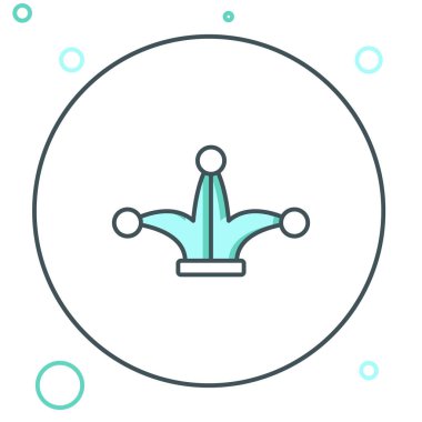 Satır Joker beyaz arkaplanda kart simgesi oynuyor. Çanları olan soytarı şapkası. Kumarhane kumarı. Renkli taslak konsepti. Vektör.