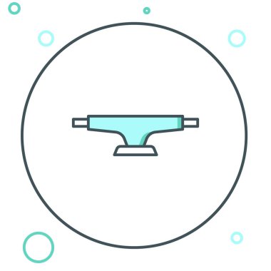 Çizgi kaykay tekerleği simgesi beyaz arkaplanda izole edildi. Kaykay süspansiyonu. Kaykay tekerleği. Renkli taslak konsepti. Vektör.