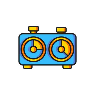 Renkli satranç saati simgesi beyaz arkaplanda izole edildi. Spor malzemeleri. Düz çizgili, gölgeli. Vektör.