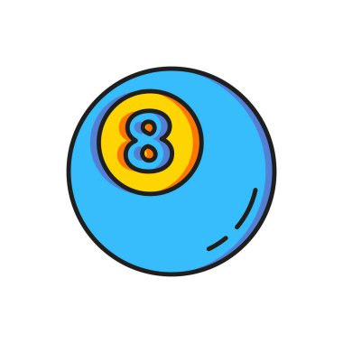 Beyaz arka planda izole edilmiş renkli bilardo bilardo topu ikonu. Düz çizgili, gölgeli. Vektör.