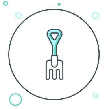 Çizgi Bahçesi tırmık simgesi beyaz arkaplanda izole edildi. Bahçecilik, tarım, çiftçilik aleti. Toprak işçisi. Renkli taslak konsepti. Vektör.