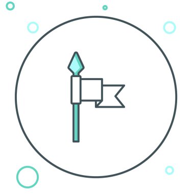 Orta Çağ çizgi mızrak simgesi beyaz arkaplanda izole edildi. Ortaçağ silahı. Renkli taslak konsepti. Vektör.