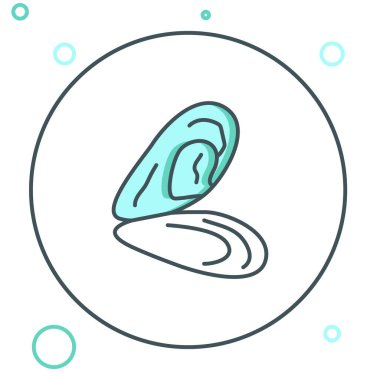 Çizgi midyesi simgesi beyaz arkaplanda izole edildi. Taze deniz ürünleri. Renkli taslak konsepti. Vektör.