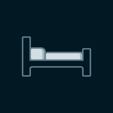 Çizgi yatak simgesi siyah arkaplanda izole edildi. Düz çizgili, gölgeli. Vektör.