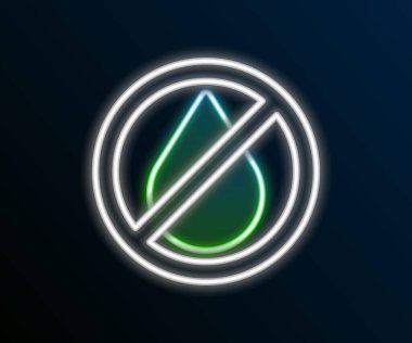 Parlayan neon hattı. Siyah zemin üzerinde izole edilmiş yasak ikon. Su işareti yok. Renkli taslak konsepti. Vektör.