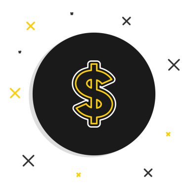 Beyaz arkaplanda çizgi dolar sembolü simgesi izole edildi. Nakit ve para, servet, ödeme sembolü. Kumarhane kumarı. Renkli taslak konsepti. Vektör.