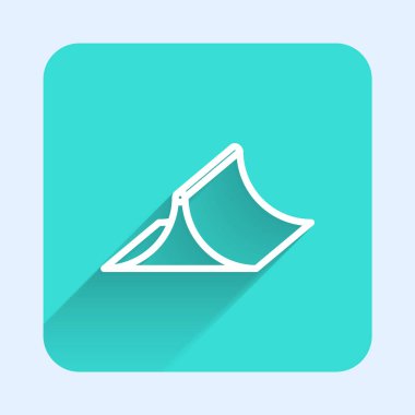 Beyaz çizgi kaykay parkı simgesi uzun gölge arkaplanı ile izole edildi. Rampa seti, paten parkı için merdiven. Olağanüstü bir spor. Yeşil kare düğmesi. Vektör.