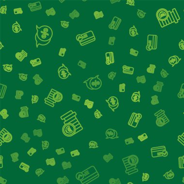 Set line Discount percent tag, Coin money with euro symbol and Credit card on seamless pattern. Vector.