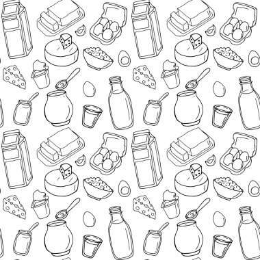 Seamless pattern. Vector dairy products clipart
