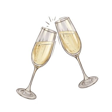 iki şampanya kadehi el çizimi.