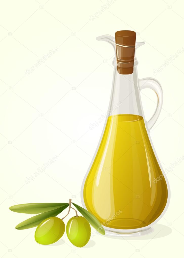 Olive oil and  branch of olives