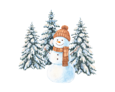 Çam ağaçlı suluboya kardan adam Kış harikalar diyarında