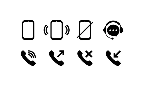 Telefon Simgesi Siyah Ayarlanıyor Gelen Gelen Reddeden Cevapsız Arama Zole — Stok Vektör