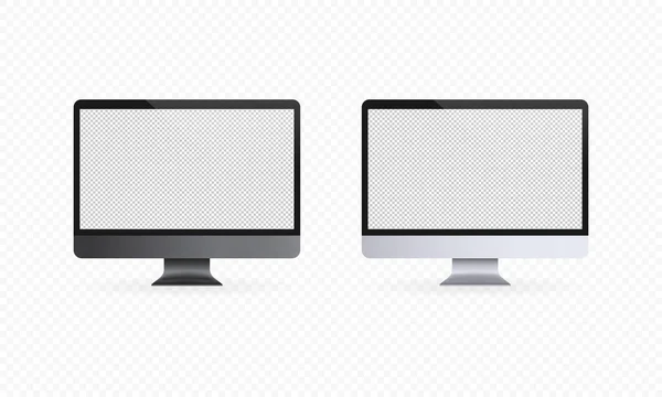 Ícone Exibição Computador Monitor Computador Realista Tema Claro Escuro Tela — Vetor de Stock