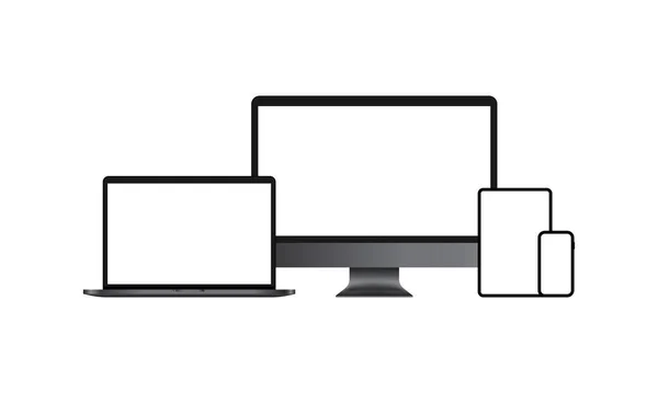 Set Icone Dei Dispositivi Realistici Monitor Computer Laptop Smartphone Schermo — Vettoriale Stock