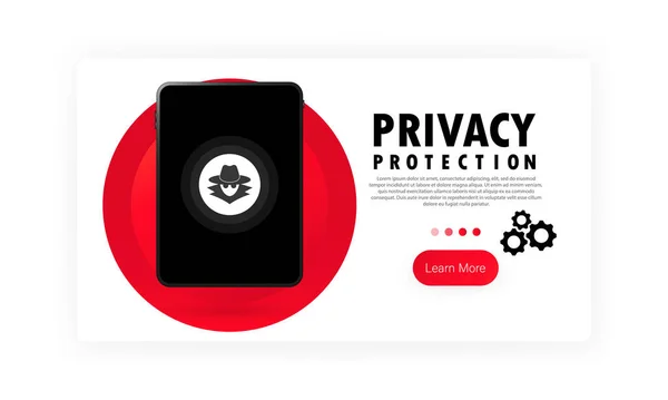 Protección Privacidad Banner Tableta Concepto Protección Datos Ciberseguridad Datos Confidenciales — Archivo Imágenes Vectoriales