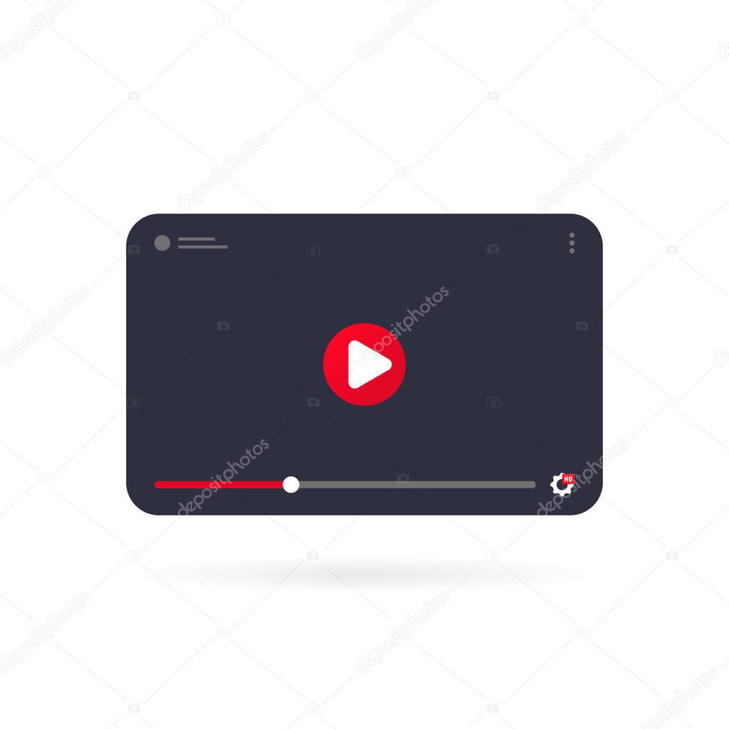 Video tutorials icon concept. Video conference and webinar on tablet. Template interface video player. Vector on isolated white background. EPS 10.