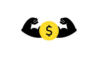 Dolar madeni para ikonu. Güçlü kaslar. İş konsepti. Vektör EPS 10. Arkaplanda izole.