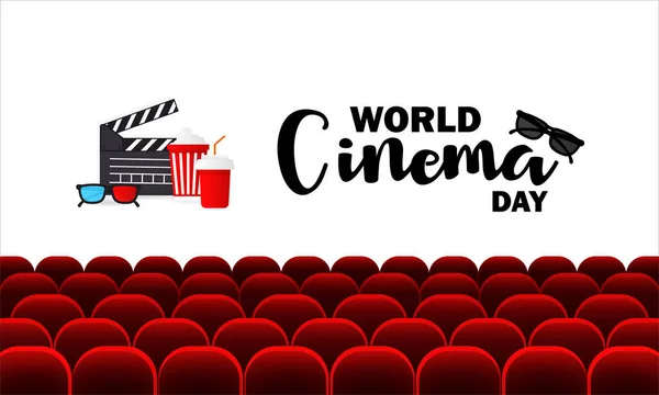 Wereld Bioscoop Dag Spandoek Cinema Auditorium Met Zitplaatsen Vector Eps — Stockvector