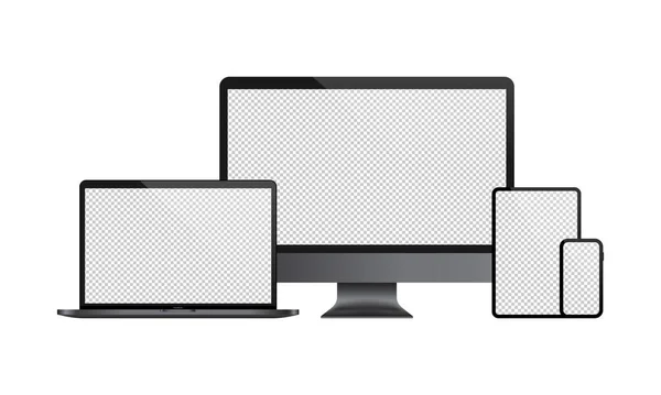 Conjunto Realista Monitor Computador Laptop Tablet Ilustração Smartphone Com Exibição — Vetor de Stock