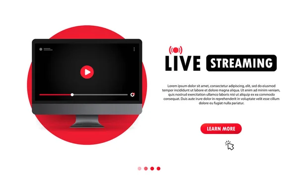 Titta Live Streaming Dator Illustration Online Webinar Lektion Kurs Användare — Stock vektor