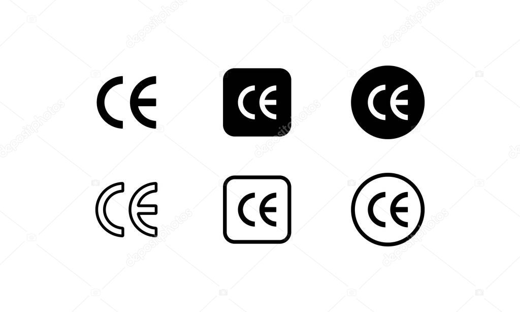 CE mark icon set. CE symbol. European Conformity certification mark. Vector on isolated white background. EPS 10.