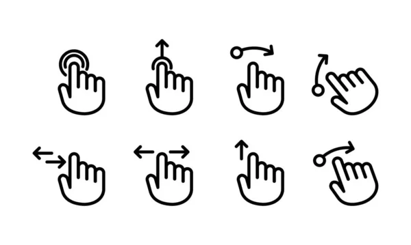 Handcursor Touch Screen Gebaren Pictogram Set Veeg Naar Links Rechts — Stockvector