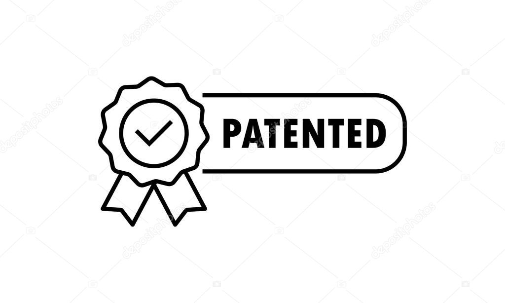 Patented icon. Patented product award icon. Registered intellectual property, patent license certificate submission. Vector on isolated white background. EPS 10.