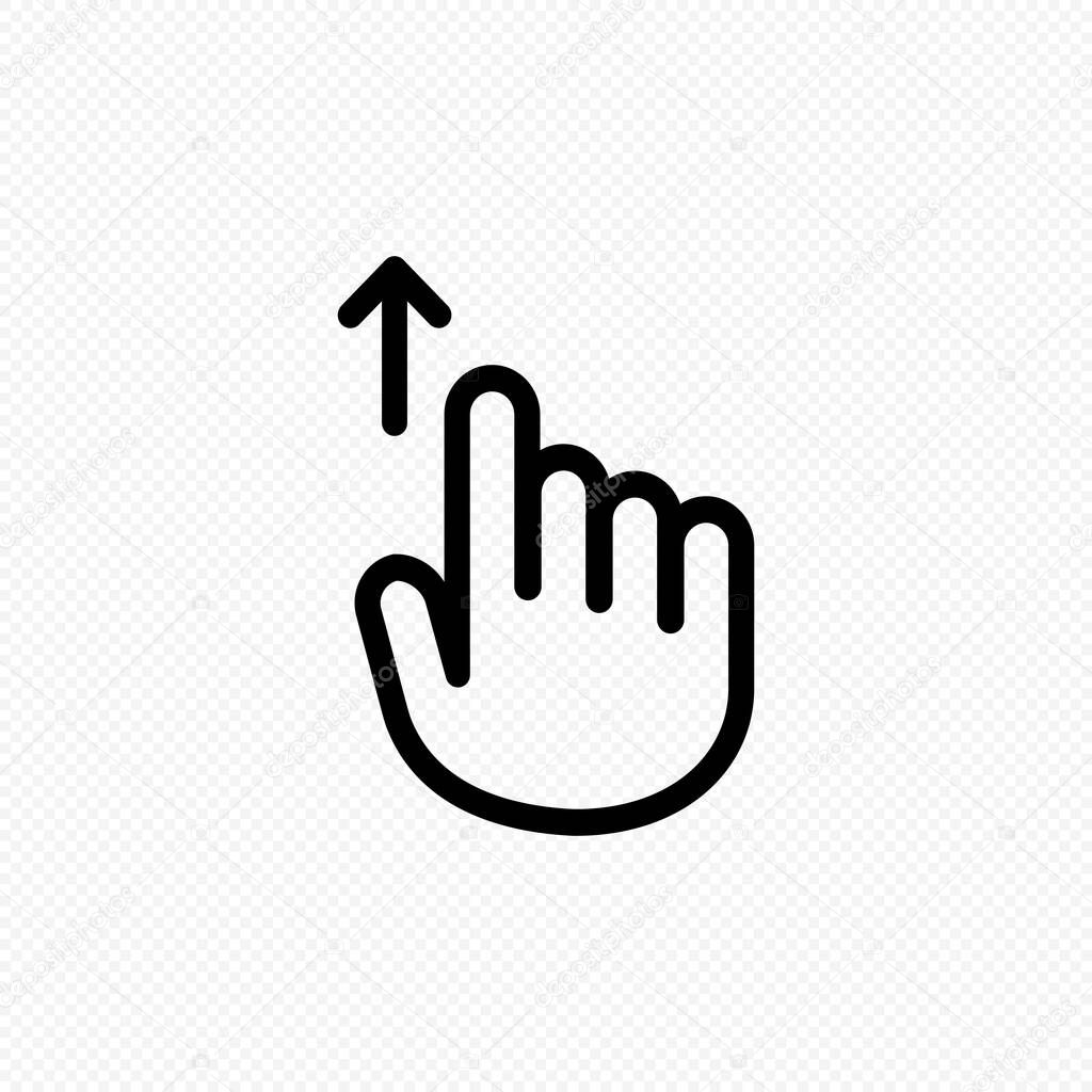 Hand cursor touch screen gestures icon. Swipe up icon. Vector on isolated transparent background. EPS 10.