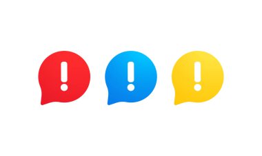 Ünlem işareti. Önemli yuvarlak işaret, dikkat logo uyarı konuşma balonu. Ünlem işareti. Tehlike uyarısı sembolü. Düz tasarım biçimi