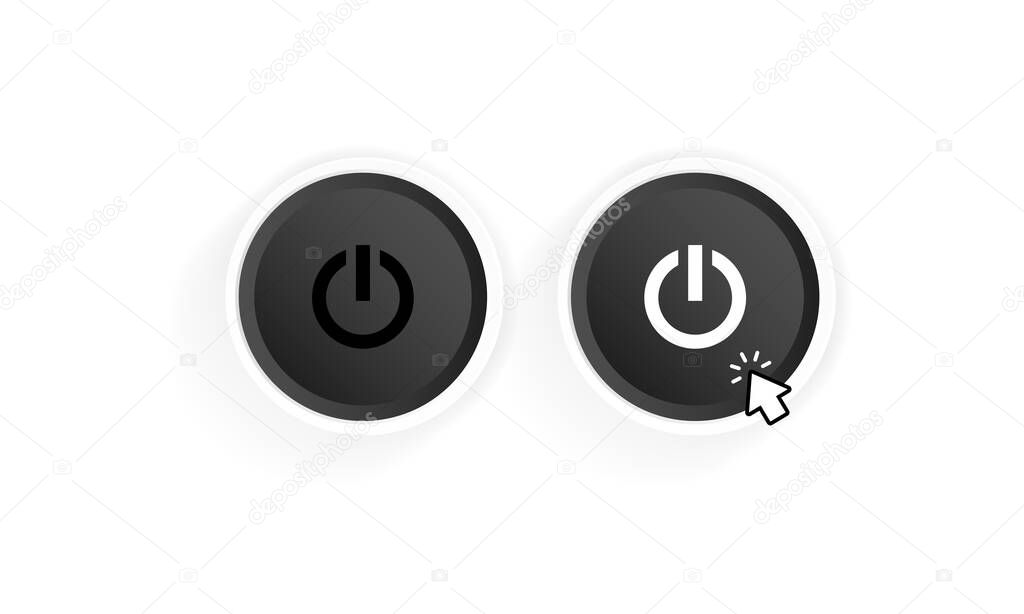 Power on button icon. Black button power. Push-button power of. Power with cursor. Vector illustration.
