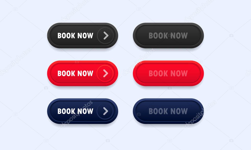 Book now button set. For website. Vector on isolated white background. EPS 10.