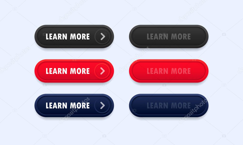 Learn more web site button set. Vector on isolated white background. EPS 10.