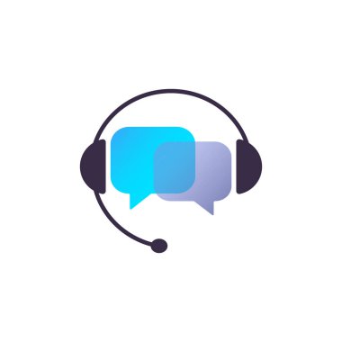 Mikrofon ve sohbet işareti olan kulaklık. Danışmanlık konsepti, e-ticaret, sohbet desteği. İzole edilmiş beyaz arkaplanda vektör. EPS 10.