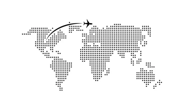 Ilustración Itinerante Mapa Del Mundo Con Avión Viaje Viaje Viaje — Vector de stock